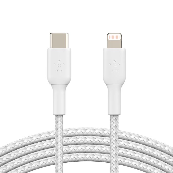 Кабел от Belkin BOOST CHARGE USB-C към Lightning, плетен - 1M - бял