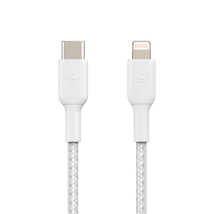 Кабел от Belkin BOOST CHARGE USB-C към Lightning, плетен - 1M - бял