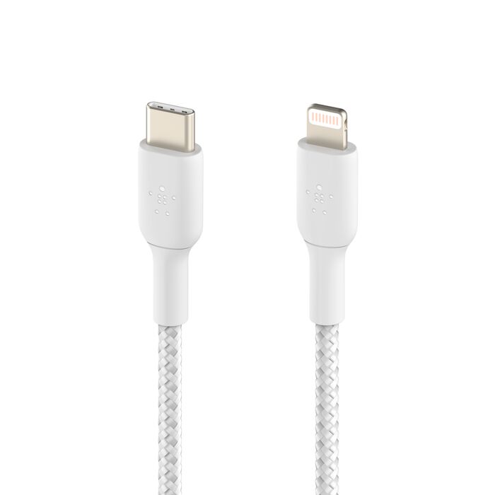 Кабел от Belkin BOOST CHARGE USB-C към Lightning, плетен - 1M - бял