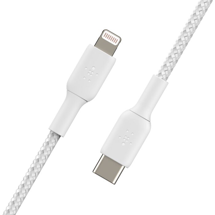 Кабел от Belkin BOOST CHARGE USB-C към Lightning, плетен - 1M - бял