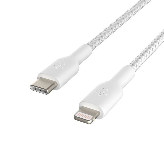 Кабел от Belkin BOOST CHARGE USB-C към Lightning, плетен - 1M - бял