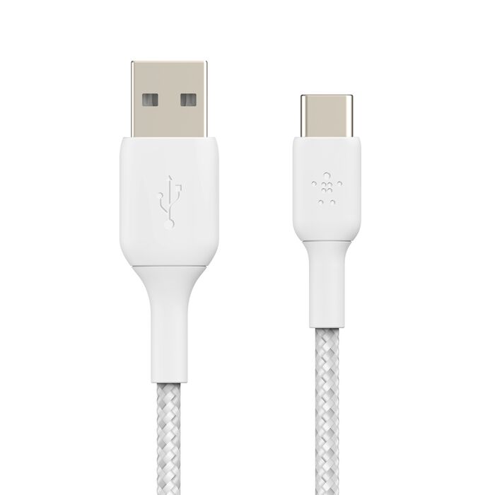 Кабел USB-A към USB-C от Belkin плетен - 3 метра - Бял