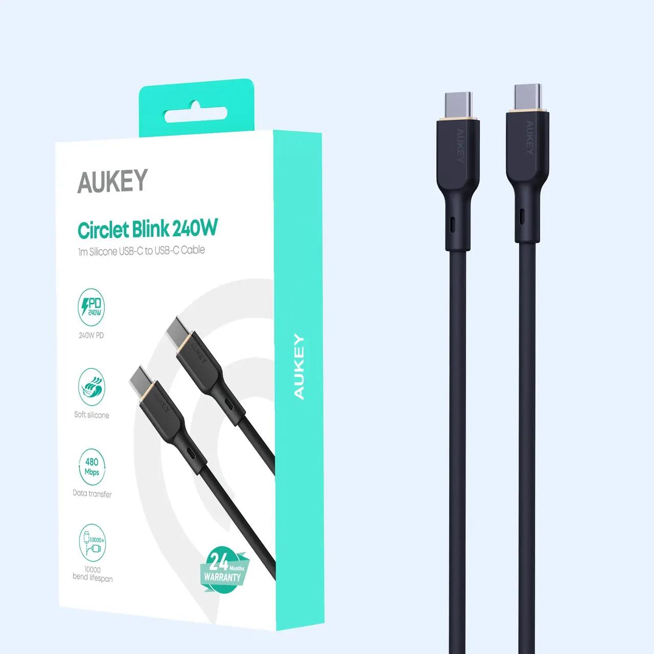 AUKEY Circlet Blink 240W Silicone USB-C to USB-C Cable 1.8m Black - iSTYLE BG