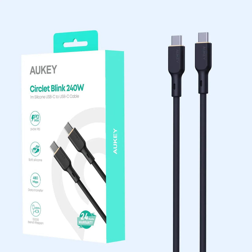 AUKEY Circlet Blink 240W Silicone USB-C to USB-C Cable 1.8m Black - iSTYLE BG