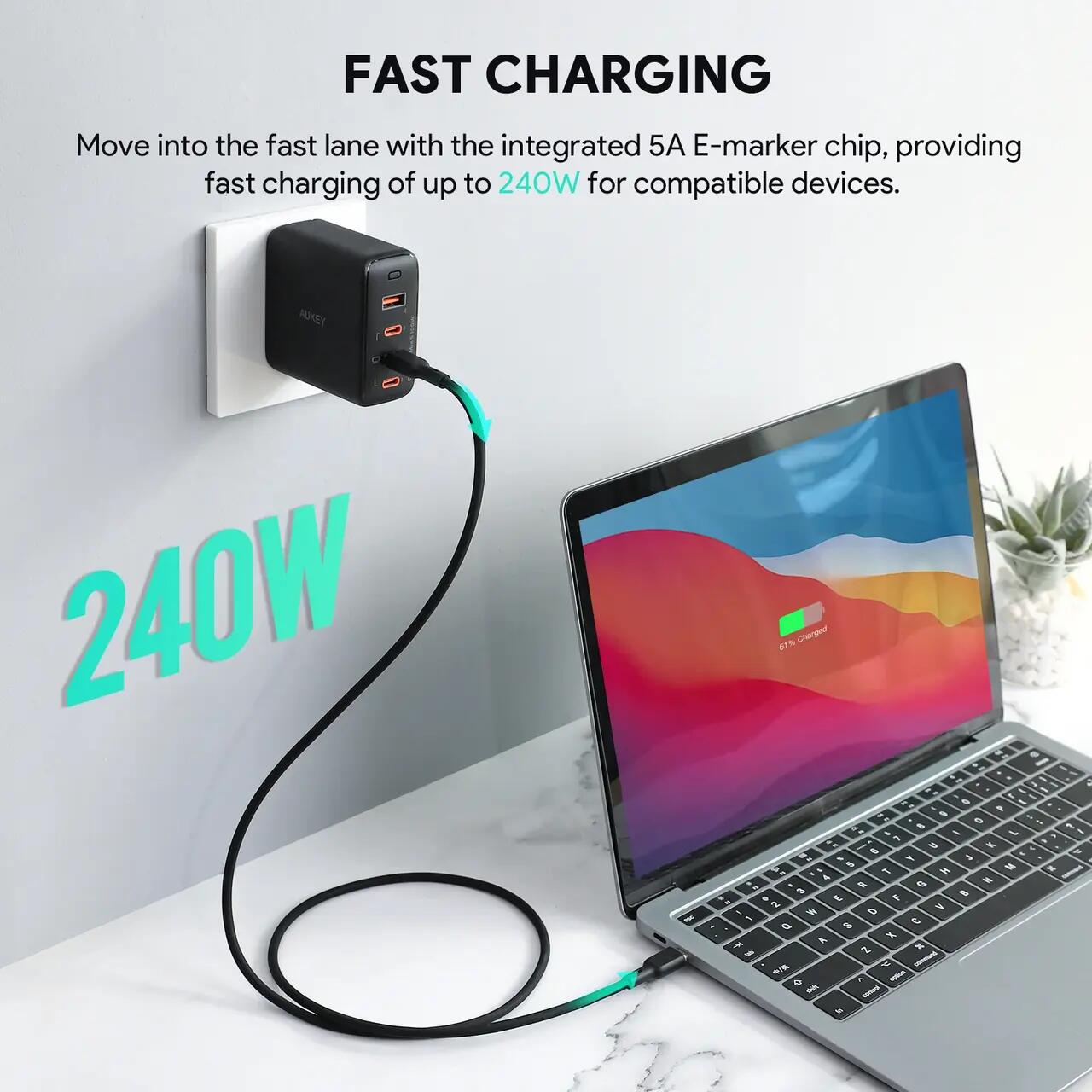 AUKEY Circlet Blink 240W Silicone USB-C to USB-C Cable 1.8m Black - iSTYLE BG