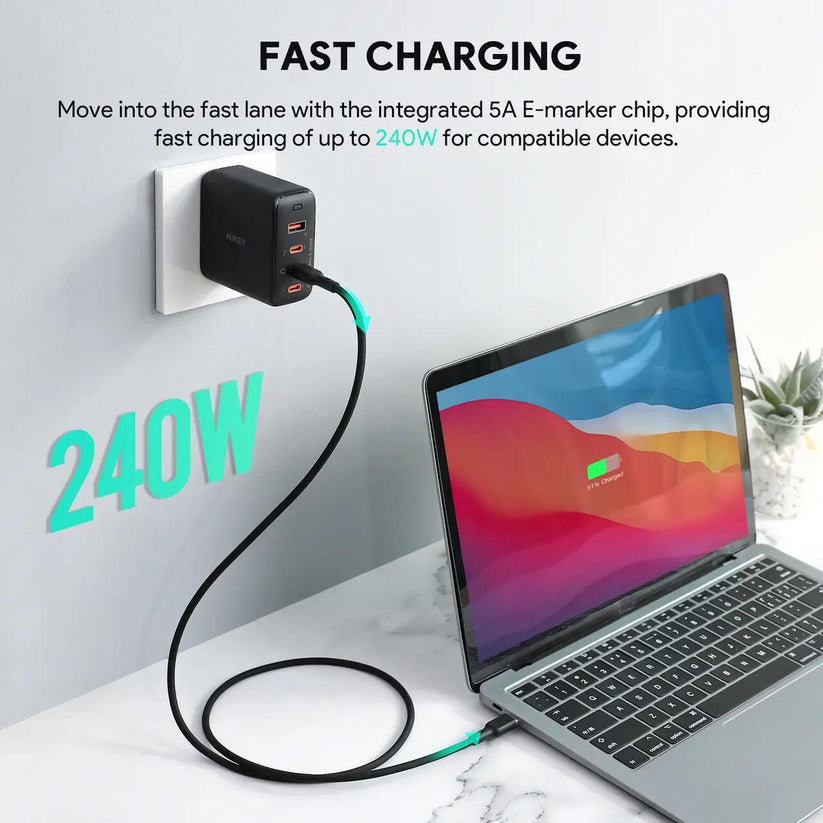 AUKEY Circlet Blink 240W Silicone USB-C to USB-C Cable 1.8m Black - iSTYLE BG