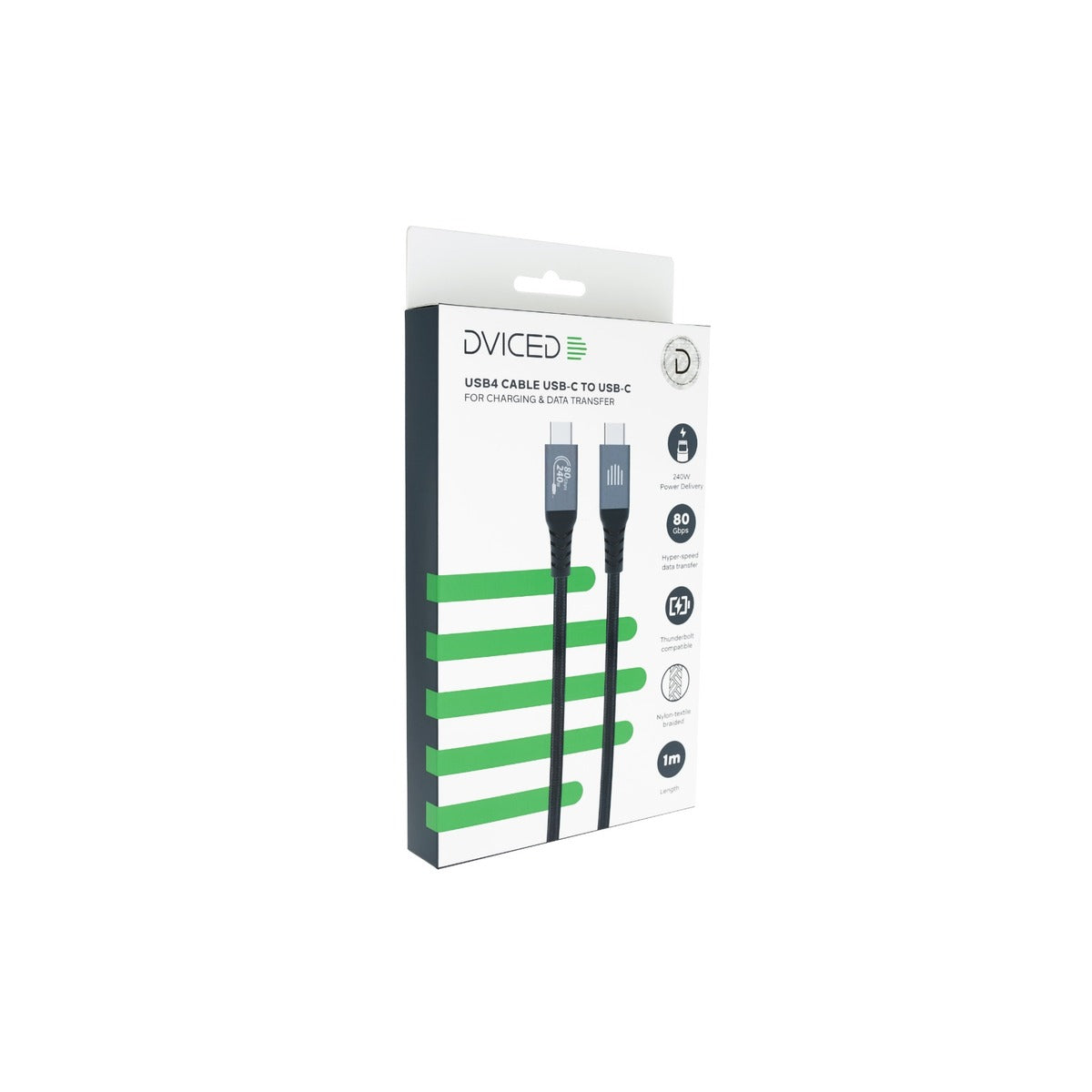 Dviced USB4 Braided Cable, 80 Gbps, 240 W, (Thunderbolt compatible), 1m - black