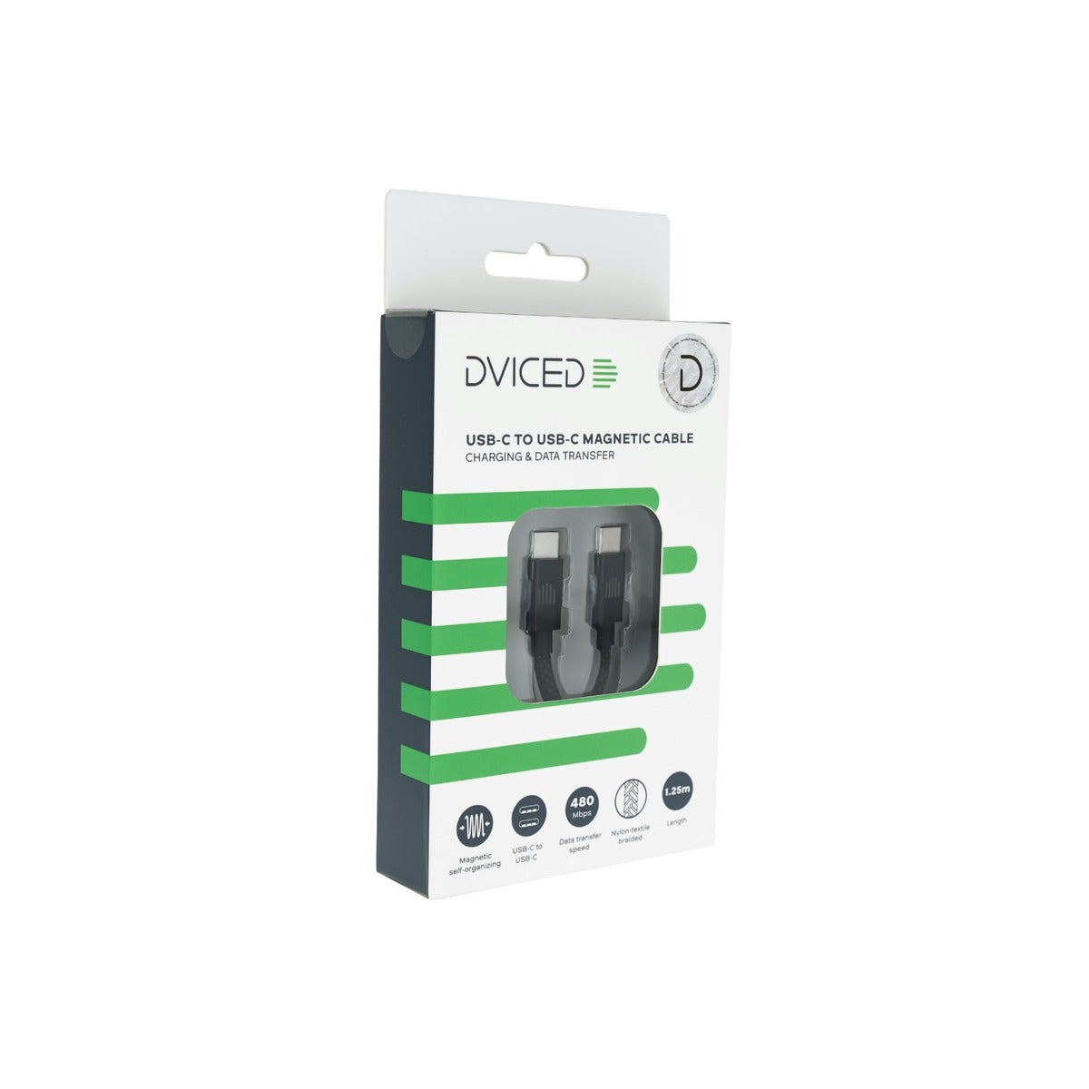 Dviced Magnetic Braided Cable USB-C to USB-C, 1,25m - dark grey