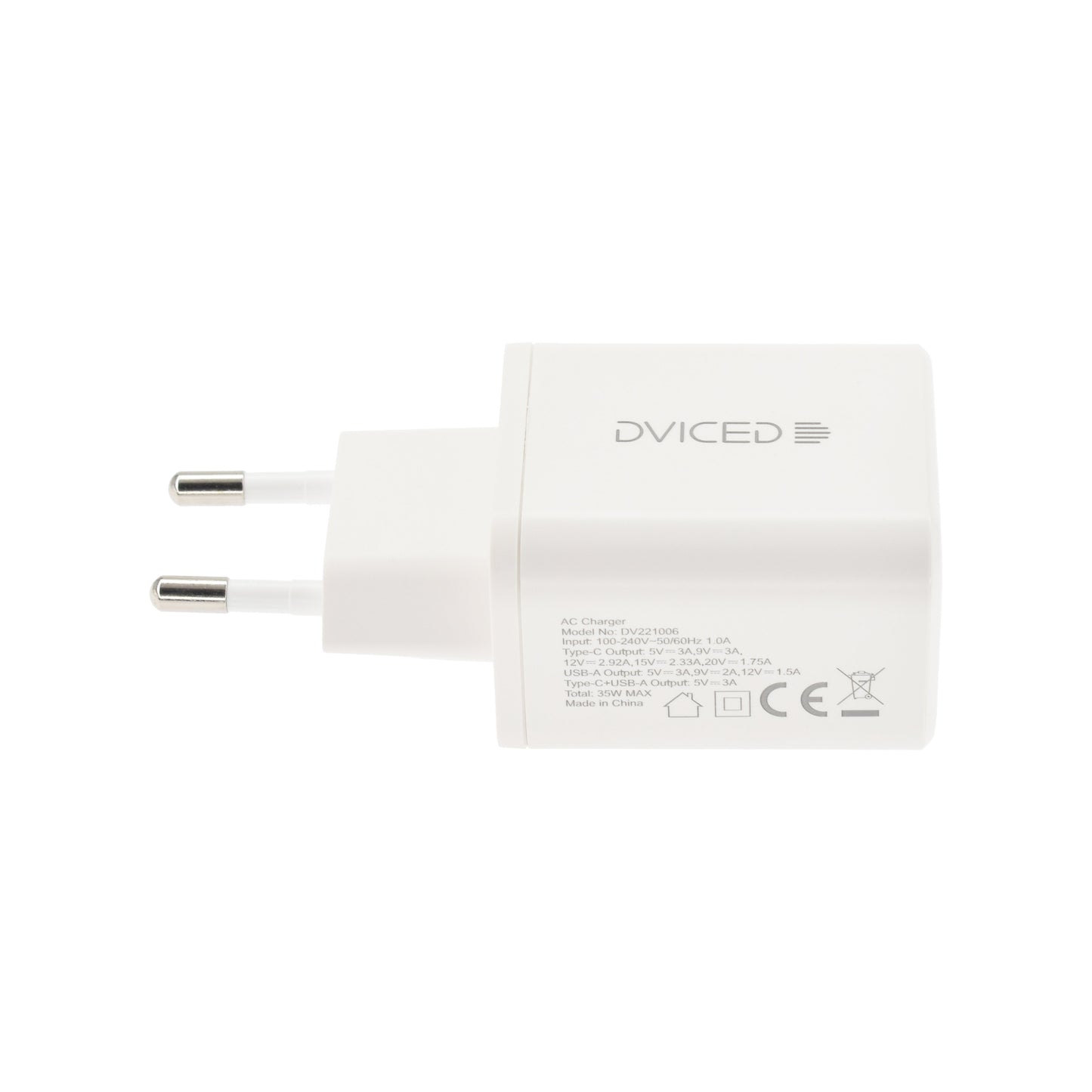 Dviced Wall charger 35W GaN 1 USB-A, 1 USB-C EU - White