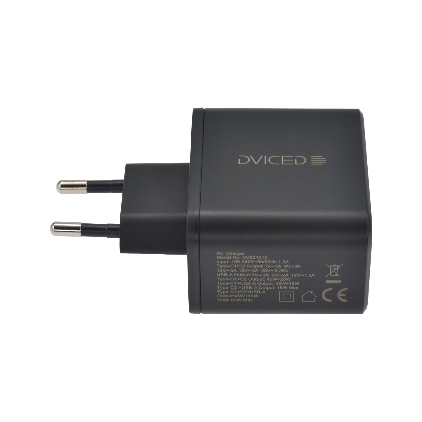 Dviced Wall charger 65W GaN 1 USB-A, 2 USB-C EU - Black