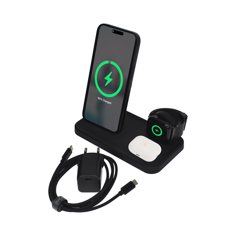 Dviced 3-in-1 magnetic wireless stand w cable, wall charger - Black - iSTYLE BG