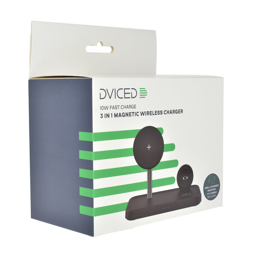 Dviced 3-in-1 magnetic wireless stand w cable, wall charger - Black - iSTYLE BG