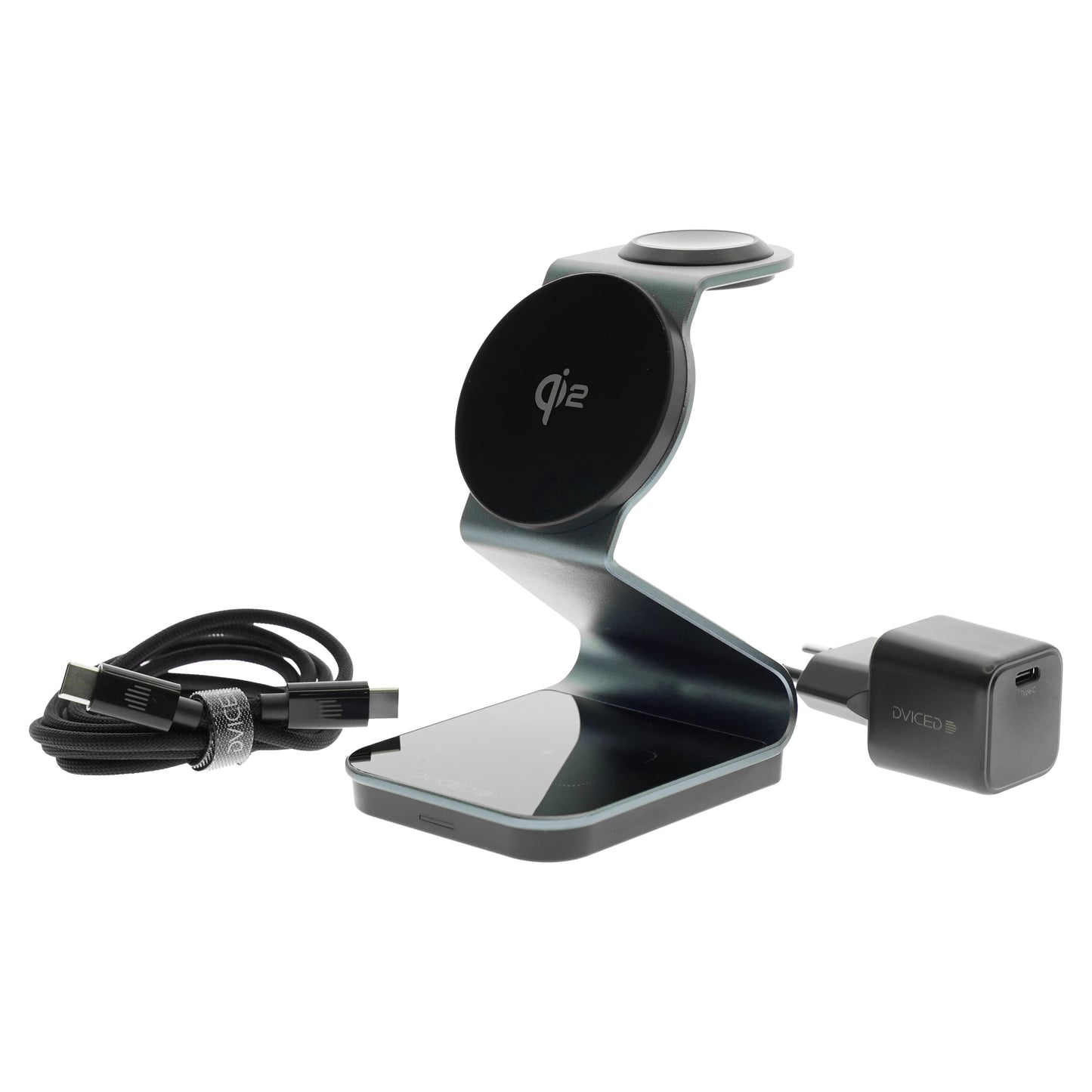 Dviced 3-in-1 Magnetic Qi2 wireless charger stand w cable, wall charger - Tarnish gray - iSTYLE BG