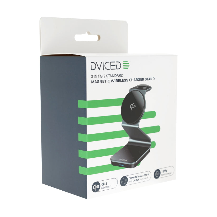 Dviced 3-in-1 Magnetic Qi2 wireless charger stand w cable, wall charger - Tarnish gray - iSTYLE BG