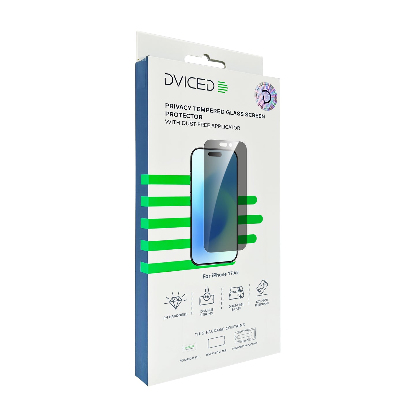Dviced Протектор за екран от закалено стъкло с поверителност за iPhone Air с апликатор за отстраняване на прах