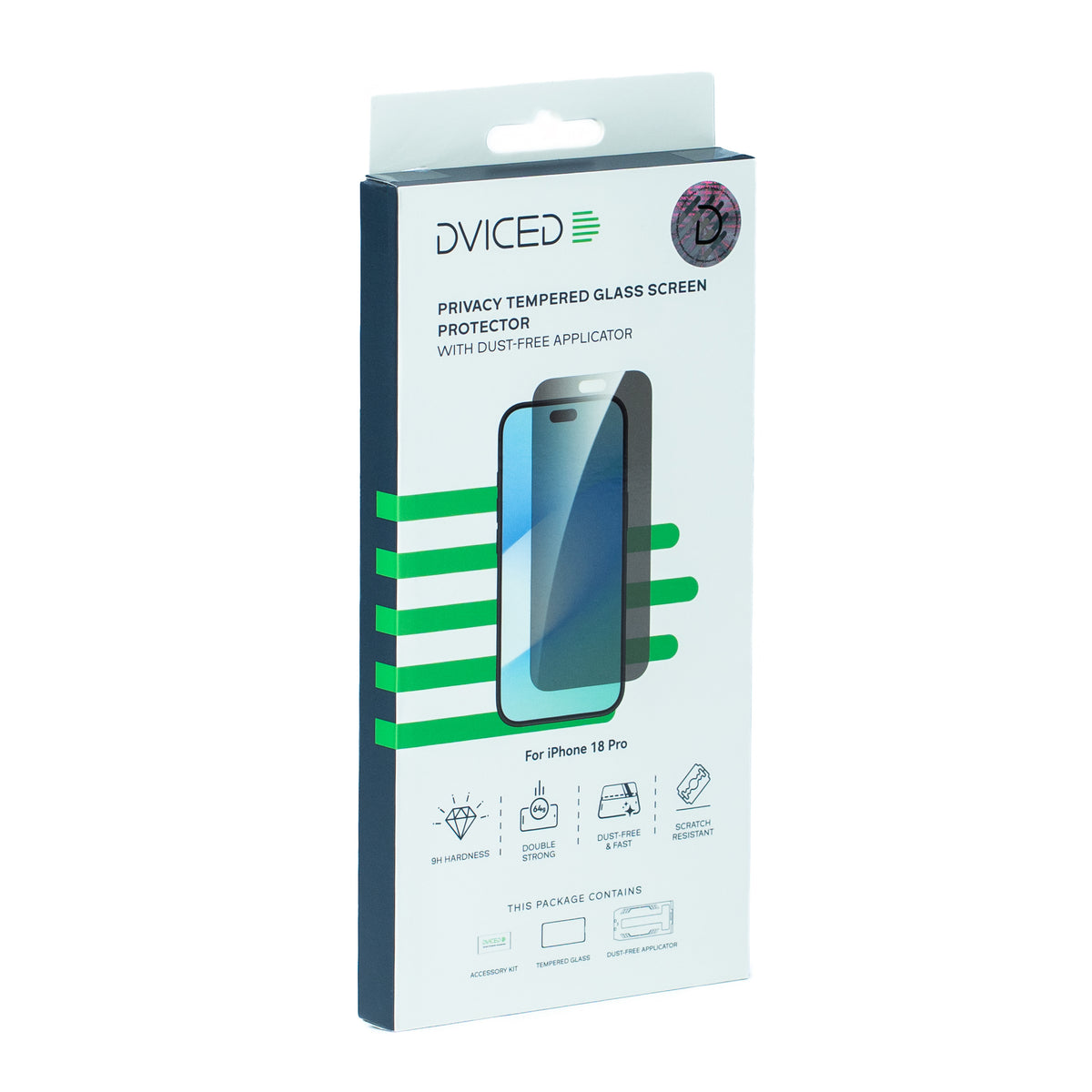 Dviced Privacy Tempered glass screen protector for iPhone 18 Pro with dust-free applicator