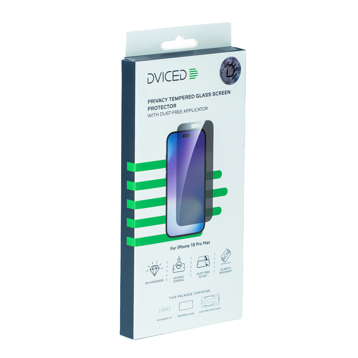 Dviced Privacy Tempered glass screen protector for iPhone 18 Pro Max with dust-free applicator