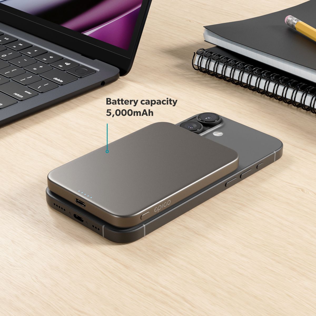Epico UltraPack Qi2 Slim 5000mAh Wireless Power Bank EM51 - TITANIUM