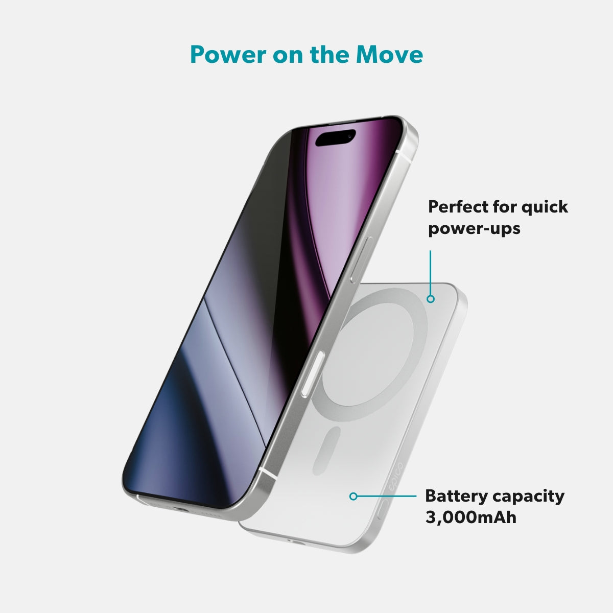 Epico UltraPack Slim 3000mAh Alu Mag+ Wireless Power Bank EM31 - silver