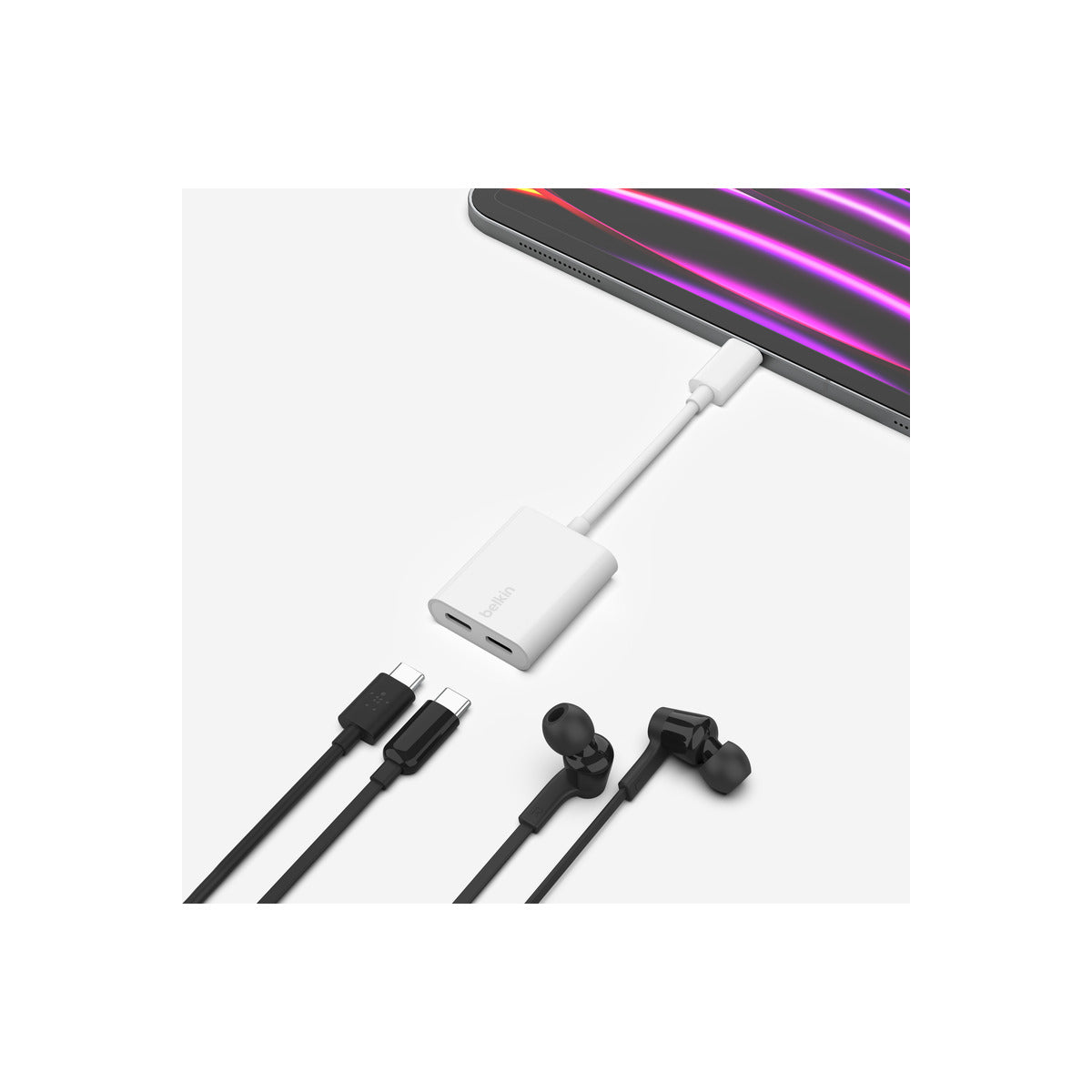 Belkin ROCKSTAR Dual USB-C Audio + Charge Adapter - White