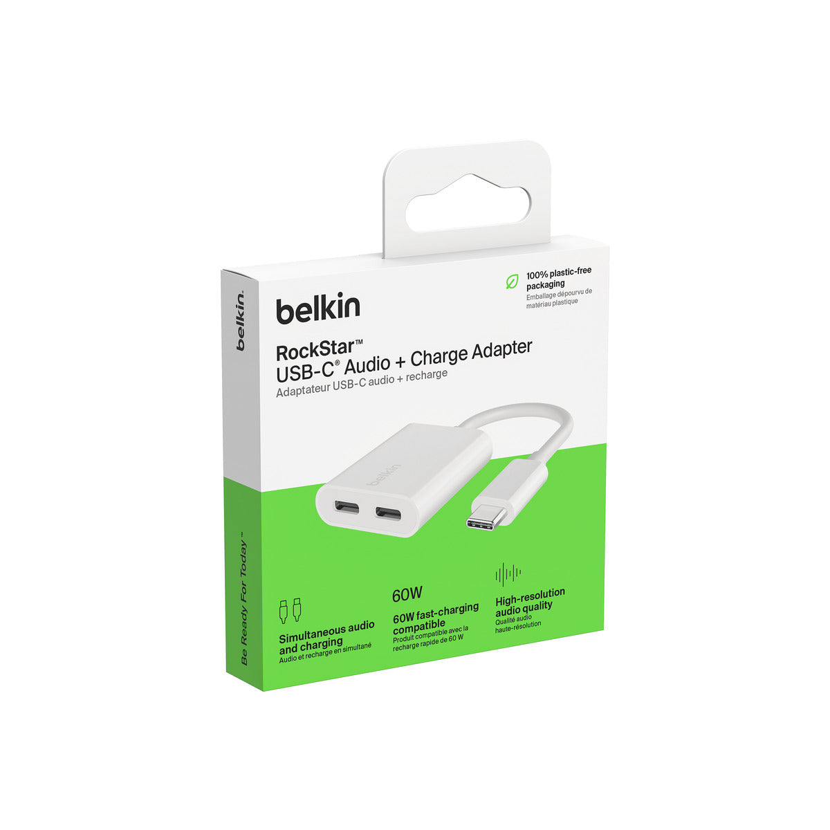 Belkin ROCKSTAR Dual USB-C Audio + Charge Adapter - White
