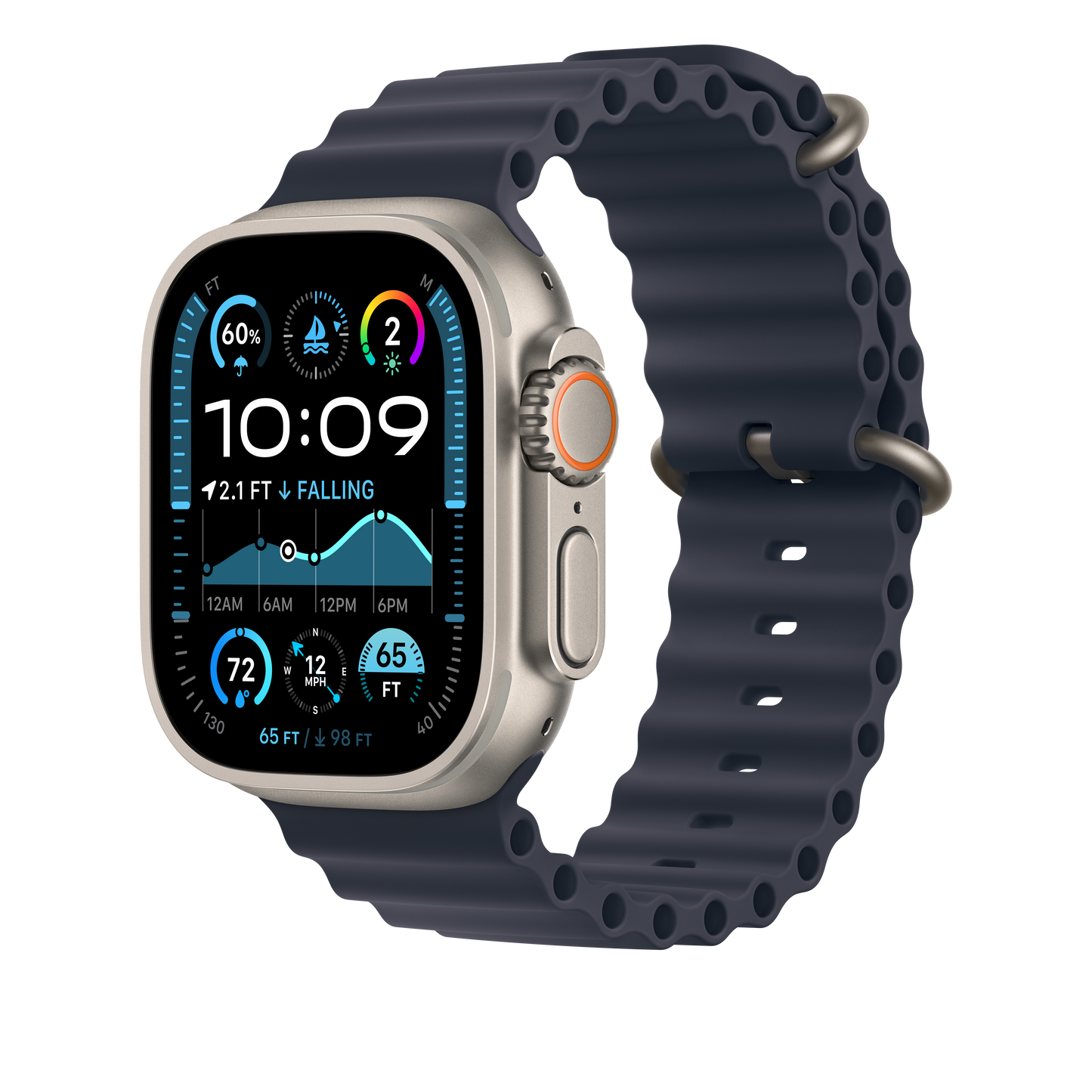 49mm Navy Ocean Band - Natural Titanium Finish - iSTYLE BG