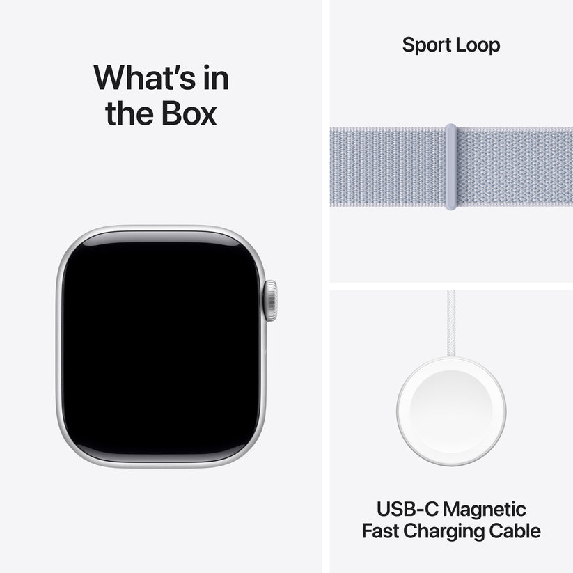 Apple Watch Series 10 GPS 42mm Silver Aluminium Case with Blue Cloud Sport Loop - iSTYLE BG