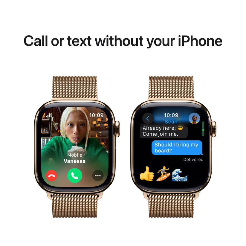 Apple Watch Series 10 GPS + Cellular 42mm Gold Titanium Case with Gold Milanese Loop - iSTYLE BG