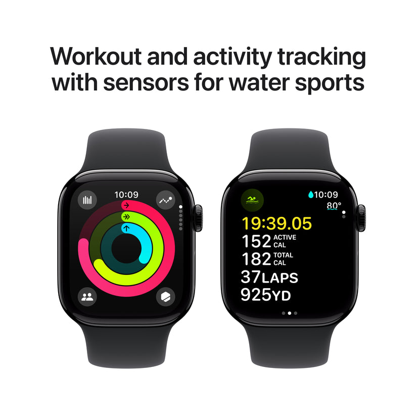 Apple Watch Series 10 GPS + Cellular 42mm Jet Black Aluminium Case with Black Sport Band - S/M - iSTYLE BG