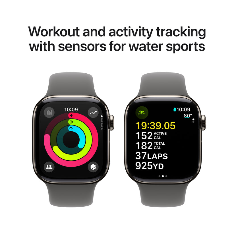 Apple Watch Series 10 GPS + Cellular 42mm Natural Titanium Case with Stone Grey Sport Band - M/L - iSTYLE BG