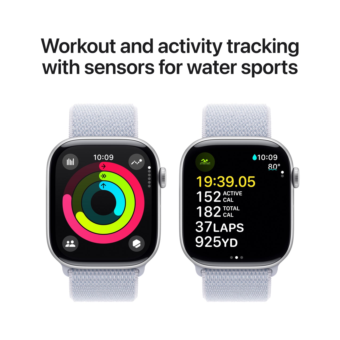 Apple Watch Series 10 GPS 46mm Silver Aluminium Case with Blue Cloud Sport Loop - iSTYLE BG