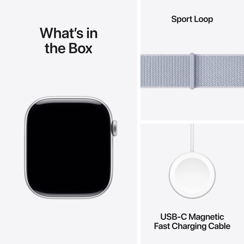 Apple Watch Series 10 GPS 46mm Silver Aluminium Case with Blue Cloud Sport Loop - iSTYLE BG