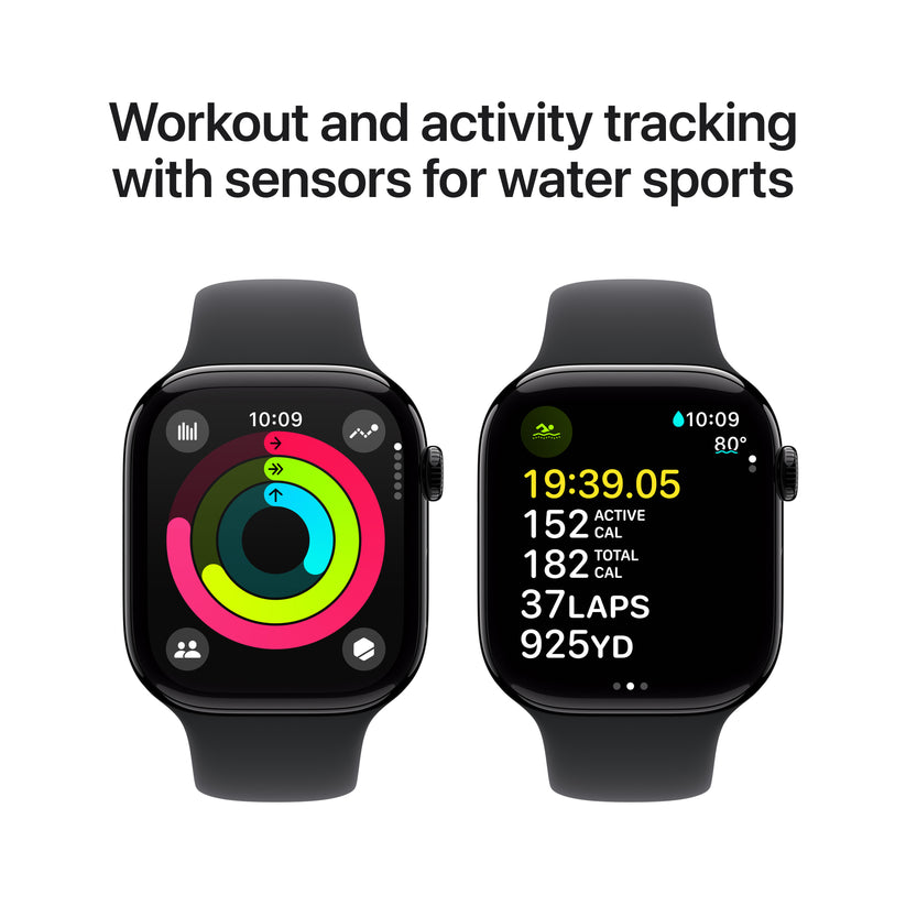 Apple Watch Series 10 GPS + Cellular 46mm Jet Black Aluminium Case with Black Sport Band - S/M - iSTYLE BG