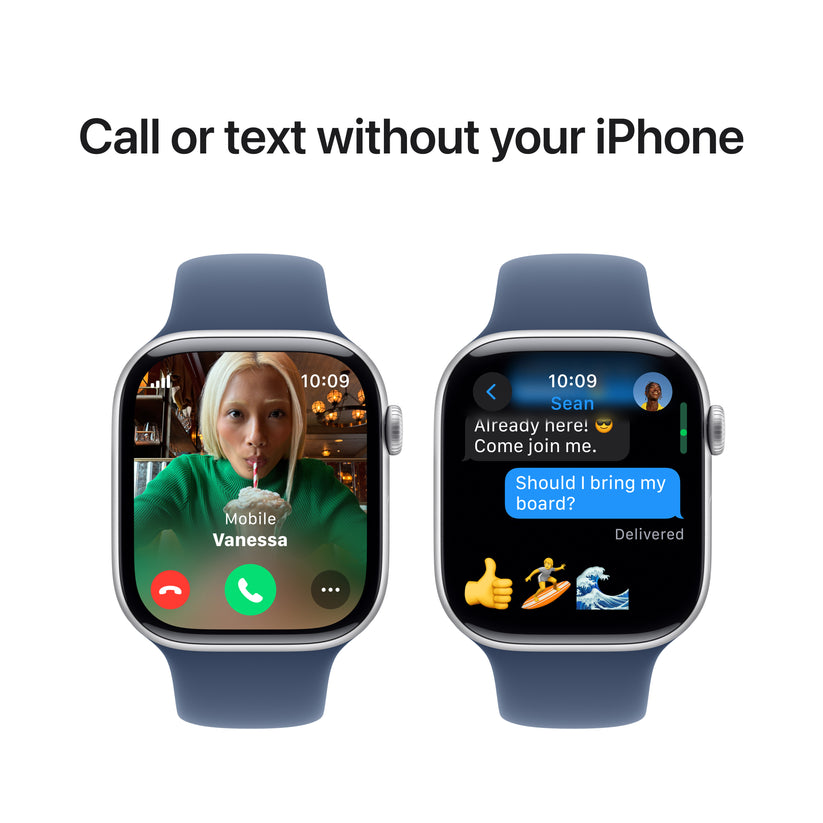 Apple Watch Series 10 GPS + Cellular 46mm Silver Aluminium Case with Denim Sport Band - S/M - iSTYLE BG