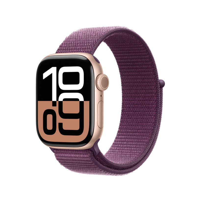 Apple Watch Series 10 GPS 42mm Rose Gold Aluminium Case with Plum Sport Loop - iSTYLE BG