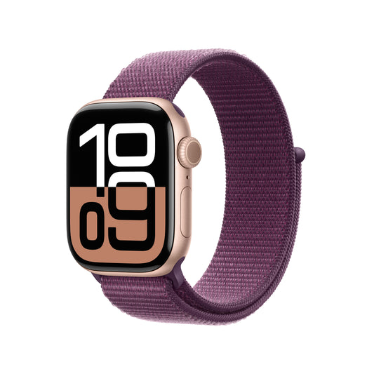 Apple Watch Series 10 GPS 42mm Rose Gold Aluminium Case with Plum Sport Loop - iSTYLE BG