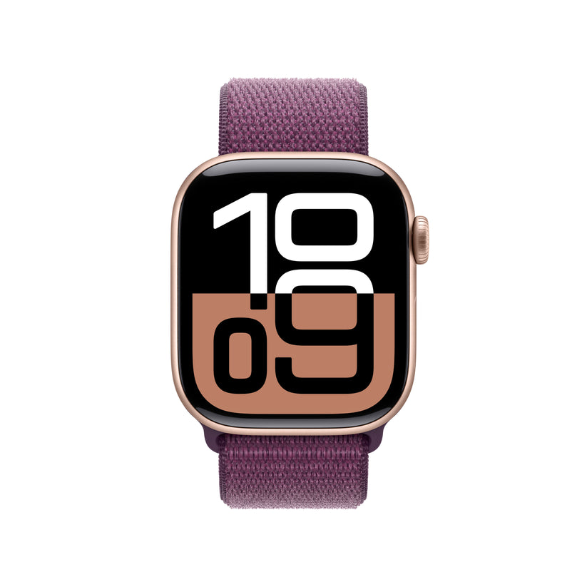 Apple Watch Series 10 GPS 42mm Rose Gold Aluminium Case with Plum Sport Loop - iSTYLE BG