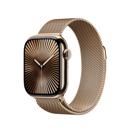 Apple Watch Series 10 GPS + Cellular 42mm Gold Titanium Case with Gold Milanese Loop - iSTYLE BG