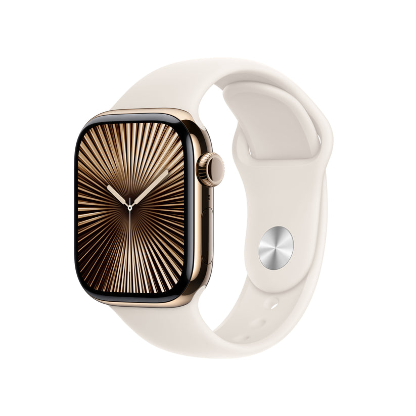 Apple Watch Series 10 GPS + Cellular 42mm Gold Titanium Case with Starlight Sport Band - M/L - iSTYLE BG