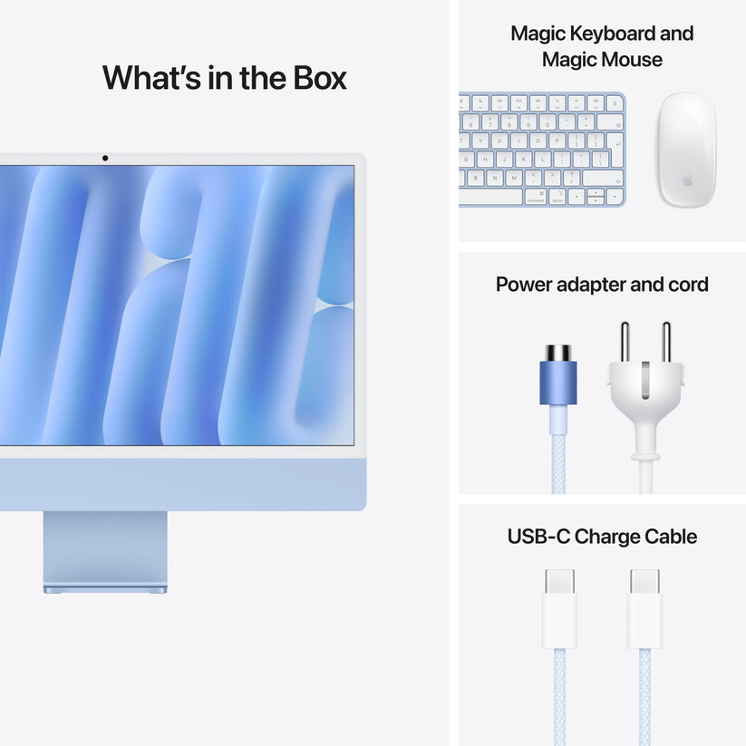 24-inch iMac with Retina 4.5K display: Apple M4 chip with 8-core CPU and 8‑core GPU, 256GB SSD - Blue - iSTYLE BG