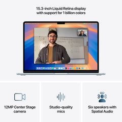 Разопакован 15-инчов MacBook Air с M4 чип, 256GB SSD, 16GB RAM, Int - Sky Blue - iSTYLE.bg