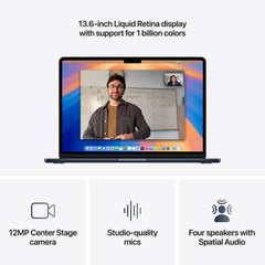 13-инчов MacBook Air: Apple M4 чип с 10-ядрен CPU и 10-ядрен GPU, 1TB SSD, 24GB RAM, International English - Midnight CTO