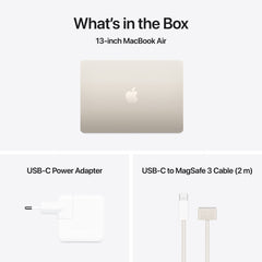 13-инчов MacBook Air: Apple M4 чип с 10-ядрен CPU и 10-ядрен GPU, 2TB SSD, 16GB RAM, US English - Starlight CTO