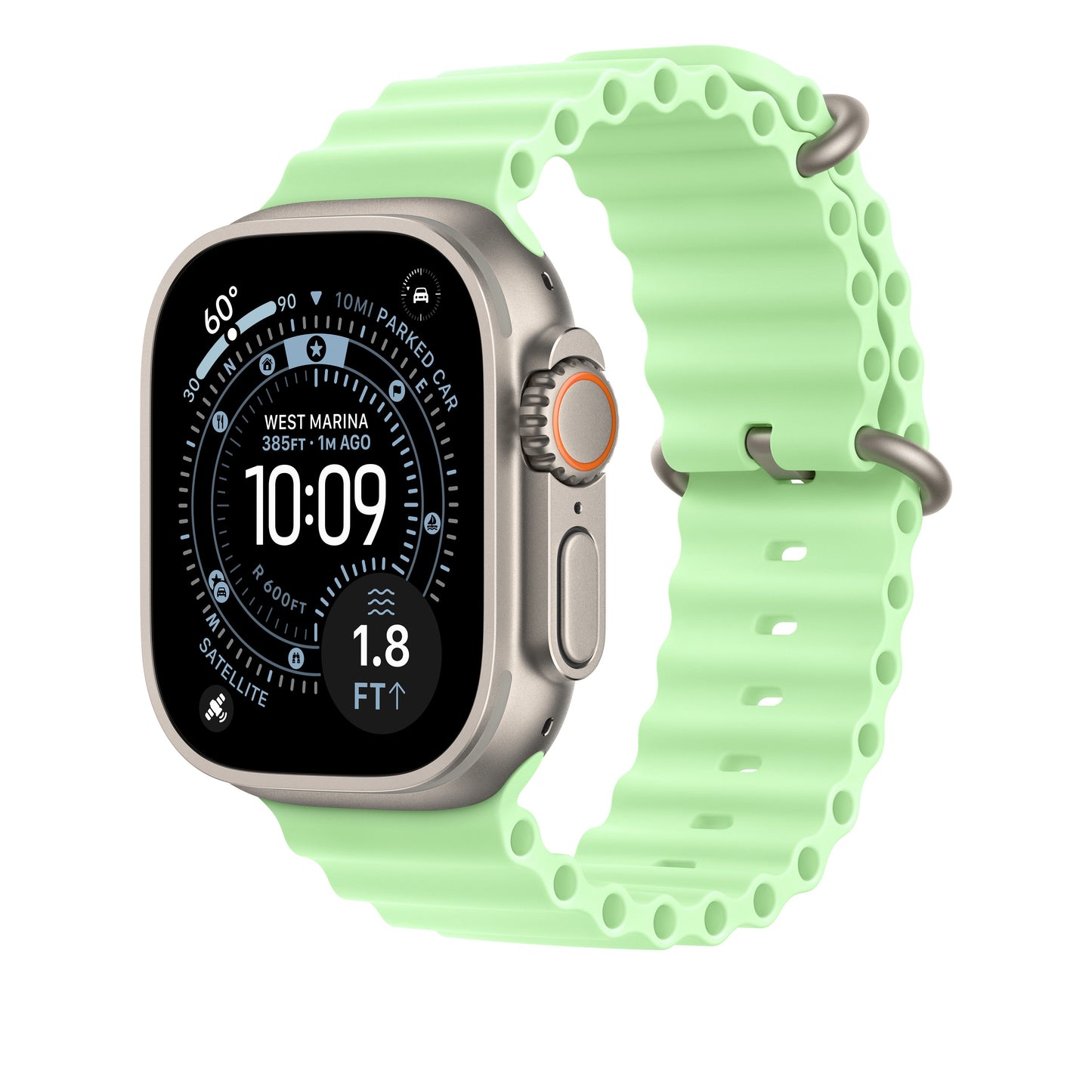 49mm Neon Green Ocean Band Extension - Natural Titanium Finish - iSTYLE BG