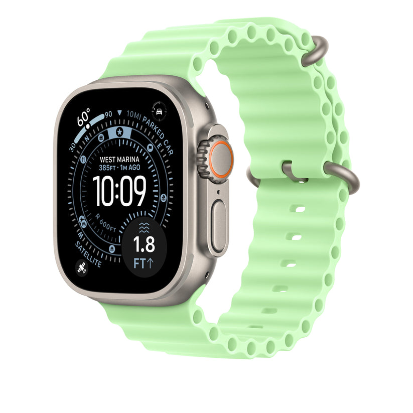49mm Neon Green Ocean Band Extension - Natural Titanium Finish - iSTYLE BG
