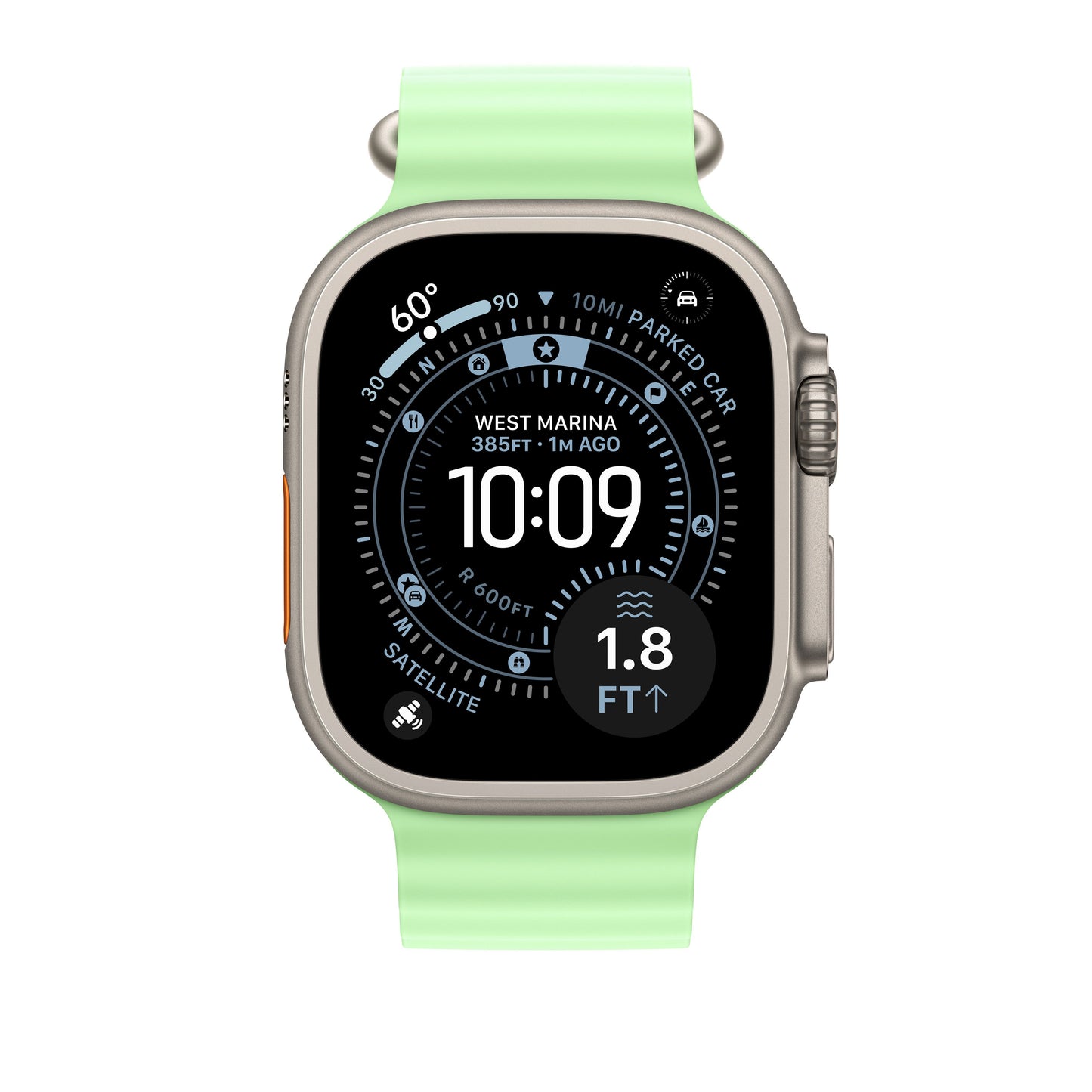 49mm Neon Green Ocean Band Extension - Natural Titanium Finish - iSTYLE BG
