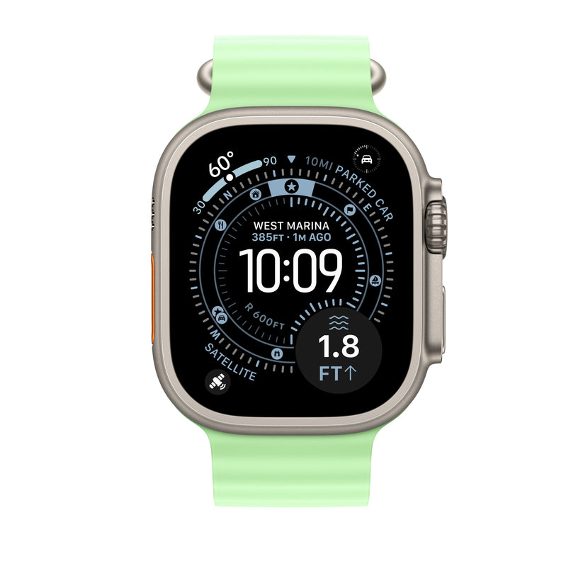 49mm Neon Green Ocean Band Extension - Natural Titanium Finish - iSTYLE BG