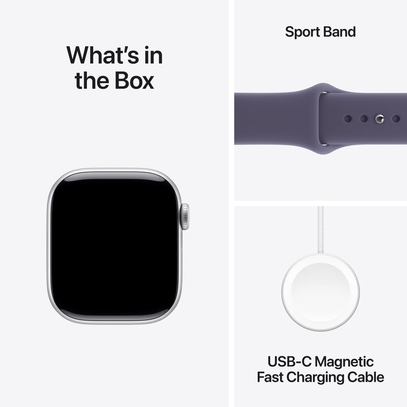 Apple Watch Series 11 GPS + Cellular 42mm Silver Aluminium Case with Purple Fog Sport Band - S/M - iSTYLE BG