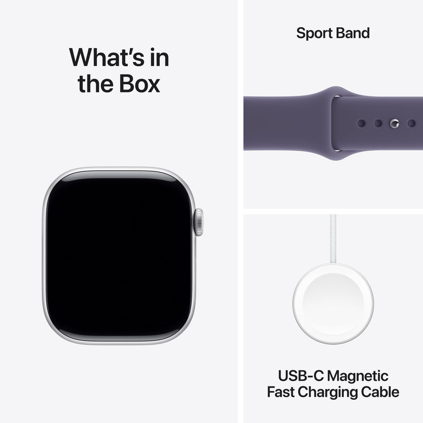 Apple Watch Series 11 GPS + Cellular 46mm Silver Aluminium Case with Purple Fog Sport Band - S/M - iSTYLE BG