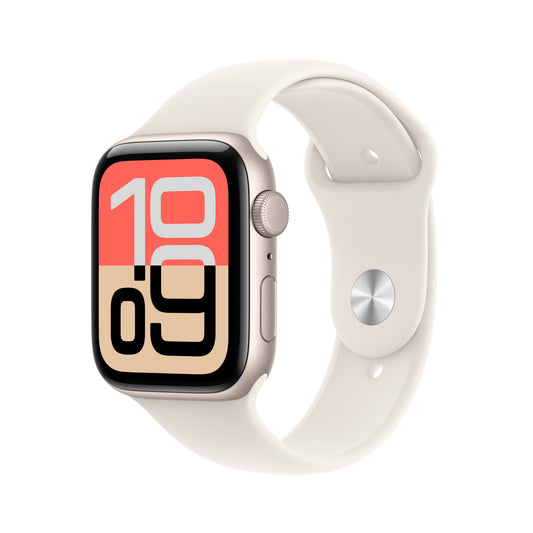 Apple Watch SE 3 GPS 44mm Starlight Aluminium Case with Starlight Sport Band - S/M - iSTYLE BG